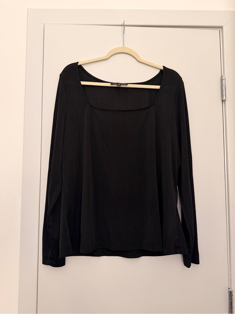 Eloquii - Black Square Neck Shimmer Sheer Long Sleeve Blouse